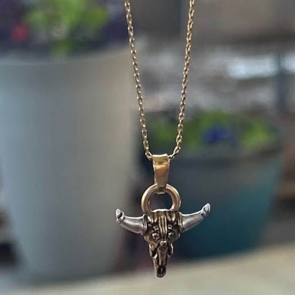Alex and Ani Spirited Skull Bull Pendant Necklace Strength Bone